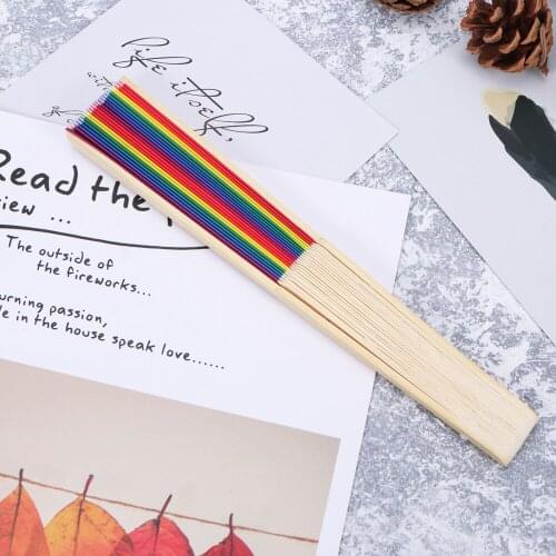 2pcs 21cm Rainbow Folding Fan Cool Summer Folding Fan Handheld Fan for Family Friends