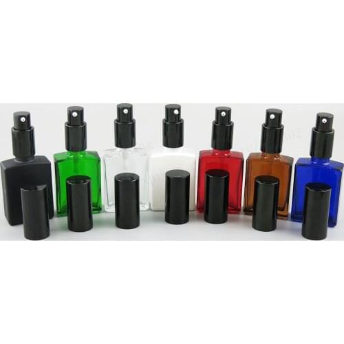 200 x 30ml New Frost Black White Clear Red Blue Amber Squre Square flat Glass Bottle With Gold Silver Black Lotion Pump