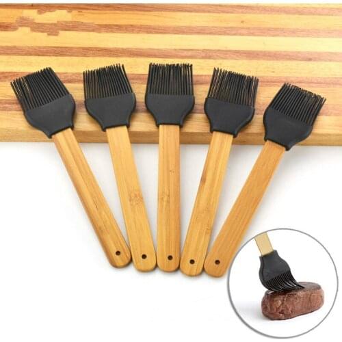 5pcs Silicone Pastry Brush Wooden Handle BBQ Oil Brushes Cake Pastry Bread Cream Cooking Barbecue Basting Tools Removable Head