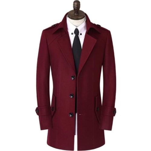 Free shipping ! Wine red casual woolen coat men trench coats long sleeves overcoat mens cashmere coat casaco masculino england