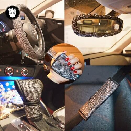 Blingbling Rhinestone For Car interior Steering Cover Rearview Mirror Cover Seat Belts Padding Car Headrest Handbrake Grips Lady