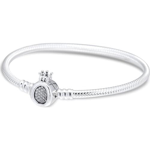 Moments Crown O & Snake Chain Bracelet For Woman DIY Beads & Charms Authentic Silver Fashion Jewelry Bracelets