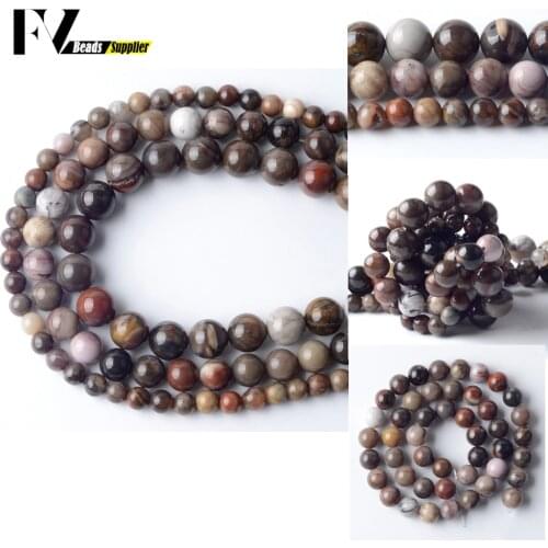 Natural Stone Wood petrifaction Jades Loose Spacer Beads Round Mineral Beads For Jewelry Making Findings DIY Bracelet 6/8/10mm