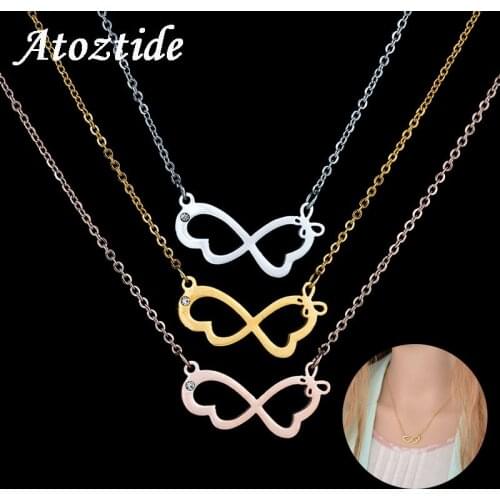 Atoztide Fashion Infinity Necklace For Women Stainless Steel Endless Forever Love Number 8 Chain Necklace Friendship Gift