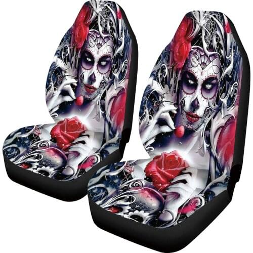 AIMAAOSeat cover 1/2pcs 3D beauty skull print mesh sponge car front seat car/truck universal all models
