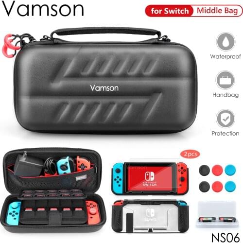 Vamson for Switch Case Waterproof Travel Bag Blade TPU Grip Protective Cover Charging Cable for Nintendo Switch Accessories NS06