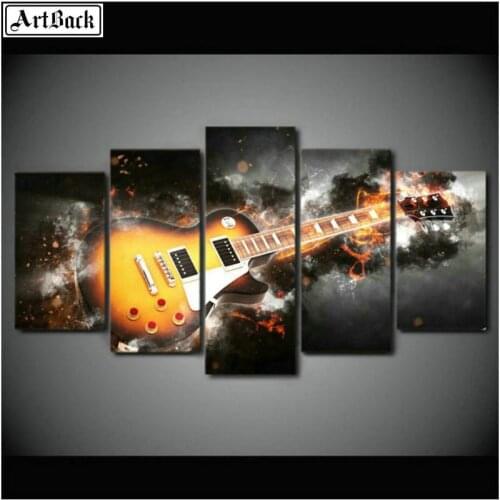 16 style Music icon 5 spell diamond painting guitar instrument landscape full square drill 5d mosaic hand embroidery stickers