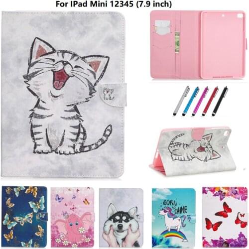 For Apple iPad Mini 1/2/3/4/5 Cover 7.9" Fashion Flip Smart PU Leather Coque For iPad Mini 4 Mini 5 Case 7.9" Tablet Shell Pen