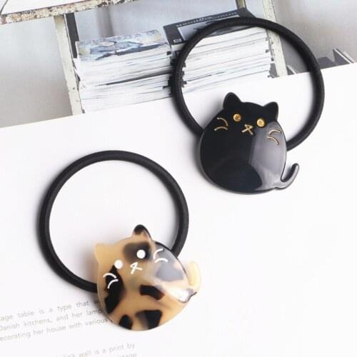 Korea Acrylic Cat Cartoon Hair Accessories Hair Bows Elastic Hair Bands Rubber Band Hair Ring Headbands For Women