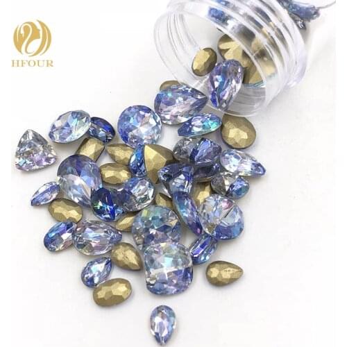 New arrival Blue Laser pointback glass crystal rhinestones for nail decorations Mixed shape Mixed size 20pcs/50pcs