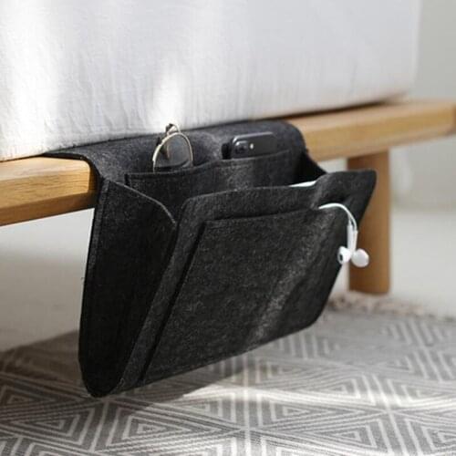 Bed Storage Pockets Bedside Caddy Felt Bed Storage Organizer Bag With 2 Small Pockets Tablet Magazine Cellphone Storage Bag