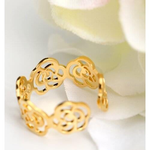 Rose Garden Flower Resizable Stainless Steel Gold Color Finger Rings Valentines Day Gift Jewelry Hot Sale Open Rings For Women