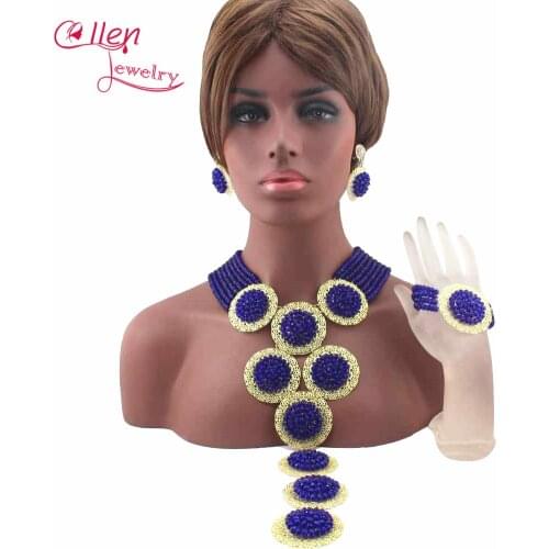 African Beads Jewelry Set nigerian wedding bridal Crystal Beaded Necklace Set African style Dubai Statement jewelry set W11449