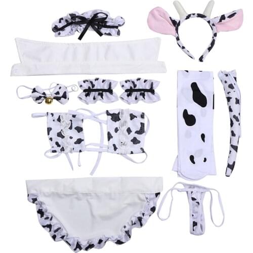 New Cos Cow Cosplay Costume Maid Tankini Bikini Swimsuit Anime Girls Swimwear Clothing Bra And Panty Set Stockings
