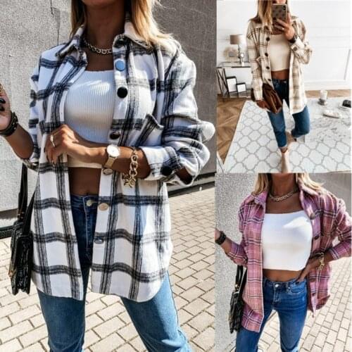 2021 Women Long Sleeve Plaid Jacket Autumn Winter Oversized Coat Loose Outwear Vintage Elegant Top Streetwear Ropa Mujer
