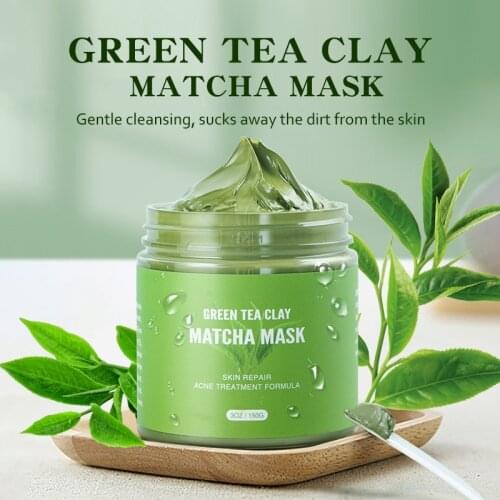 Green Tea Matcha Clay Mask Natural Herbal Mud Face Pore Detox Oil Control Deep Cleansing Anti-Acne Brighten Skin Tone 150g