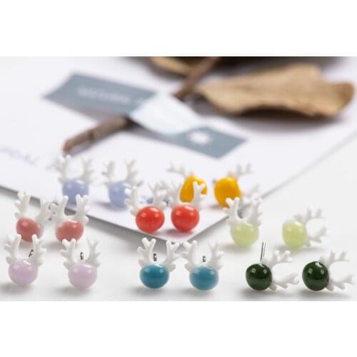 Cute abstract fawn cartoon animal Ceramic Earrings Fashion Gift Ear Studs Jewelry Wholesale For Women Girl #LY333