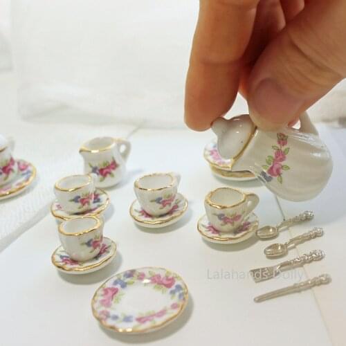 Dollhouse Mini Ceramic Tea Set Teacup Mini Food Play Scene Model for Dollhouse Furniture Accessories