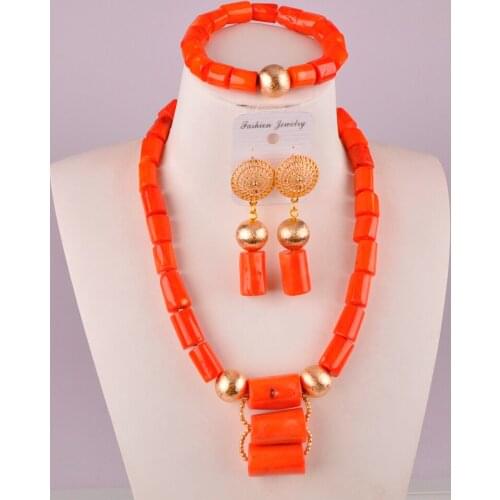 Fashionable orange nigerian coral beads jewelry set african beads necklaces for women