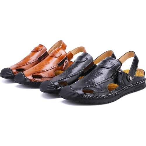 Mens sandals Summer leather soft-soled non-slip beach shoes 46 Breathable high-quality outer wear large size sandals slippe47