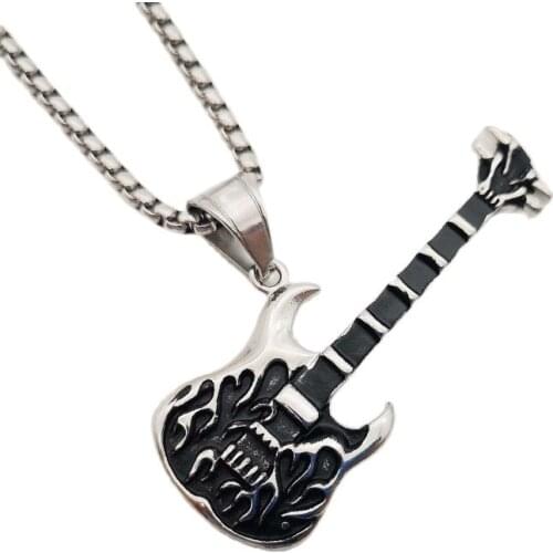 2019 New Electric Guitar Pendants & Necklaces Vintage silver Color popcorn Chain For Men Punk Rock Music Jewelry CAGF0442