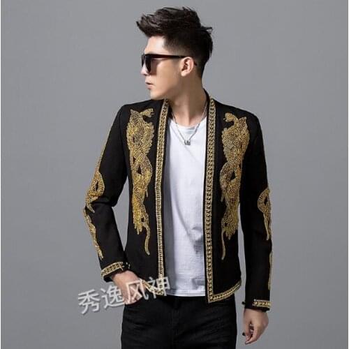 2020 mens fashion brand Slim small suit court wind singer stage dress handmade beaded collar embroidered jacket male trend