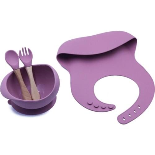 New Colors Feeding Set Food Grade Silicone Waterproof Bibs Baby Non-silp Suction Bowl Kids Tableware BPA Free Spoon Fork Y1QF