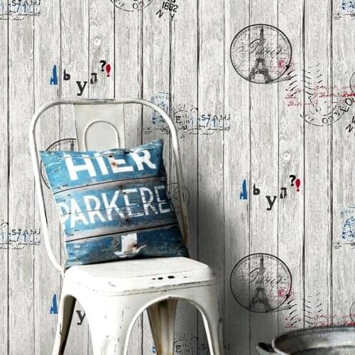 Murals Wallpaper Vintage 3d Eiffel Tower Retro Wood Plank Wall Paper Roll Personalized Letters Stripped Bar Shop Wallpapers