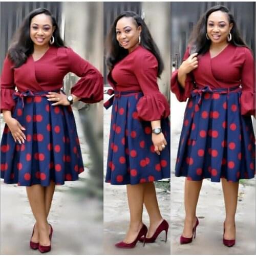 2020 New Summer Elegent Sfrica Dress Style African Women Printing Plus Size Polyester Dress L-3XL vintage v neck long sleeve