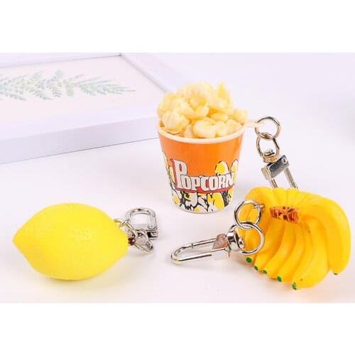 New Creative Popcorn Banana Lemon Keychains Simulation Food Accessories Keyring for Women Car Key Holder Pendant Jewelry Gift