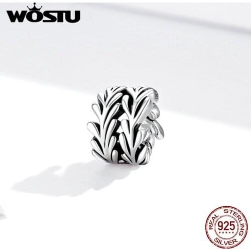WOSTU 925 Sterling Silver Beads Charm Seaweed Chain Charms Fit Original Bracelets Women Jewelry Gift Jewelry make