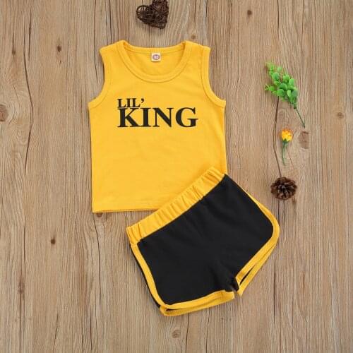 Newborn Baby Boys Casual Two-piece Clothes Set Infant Toddler Kids Yellow Round Collar Sleeveless Tops and Black Shorts