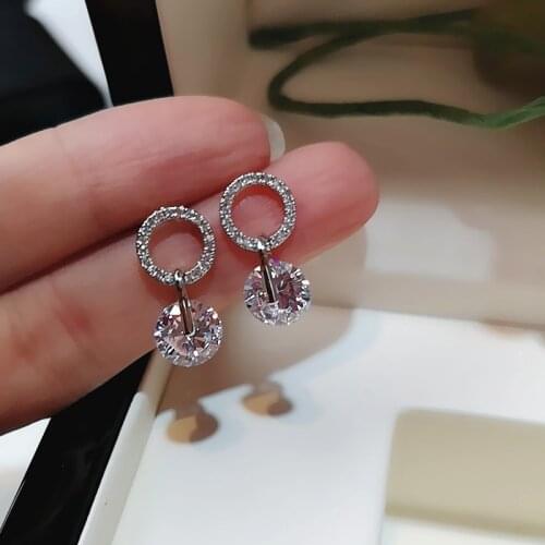 Luxury Womens White Round Earrings Fashion Silver Wedding Jewelry Two-tone Zircon Womens 925 Earrings Christmas Gift