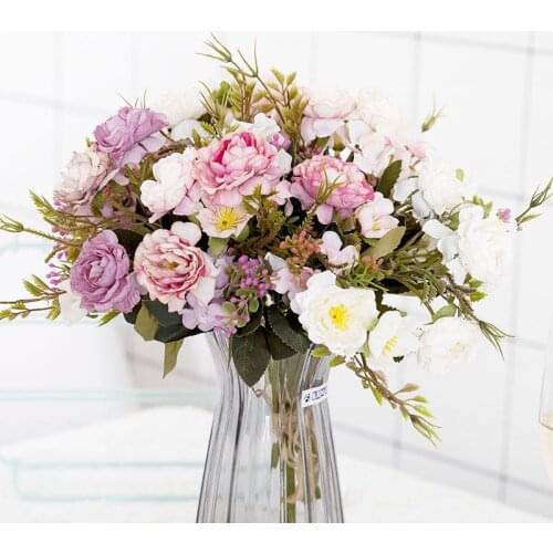 Rose Party Decoration Vintage Silk Artificial Flower Peony Rose Wedding Bouquet Day Decoration Bouquet
