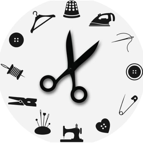 I Love Sewing Inspired Modern Acrylic Wall Clock Needlework Tools 3D Scissor Fancy Timepiece Tailor Shop SIlent Quartz Art-Decor