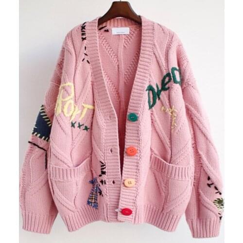 Autumn Winter New Fashion Women Long Sleeve Thick Sweater Pocklet Colorful Buttons Letter Print Knitted Cardigans 2021