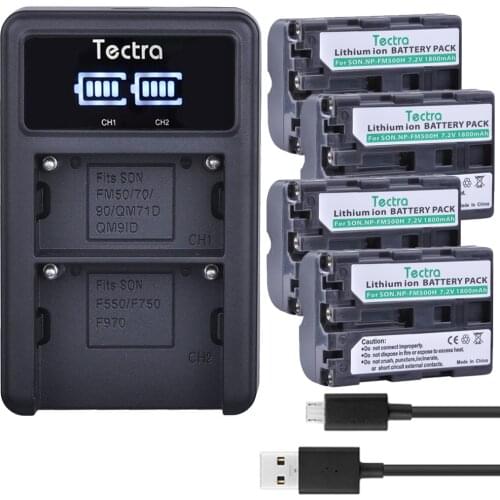 Tectra 4Pcs NP-FM500H Li-ion battery + LED Display Universal USB Dual Charger for Sony SONY A57 A65 A77 A450 A560 A580 A900 A58