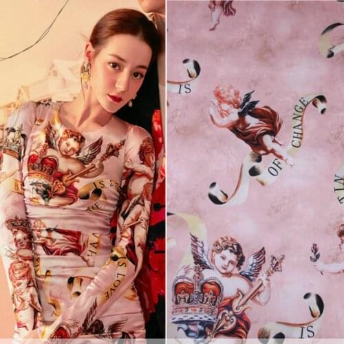 145cm angel printed fabric drape handmade diy dress cheongsam pajamas fabric scarf material polyester fabric wholesale cloth