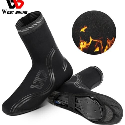 WEST BIKING Winter Warm Cycling Shoe Covers MTB Road Bike Boot Covers Reflective Windproof Overshoes Toe Warmer Protector