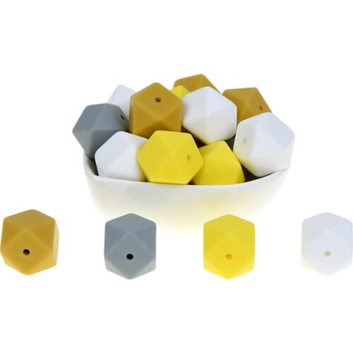 Mabochewing 10pcs 14mm Bulk Soft Hexagon Baby Teething Chew Teethers Silicone Loose Beads Accessories