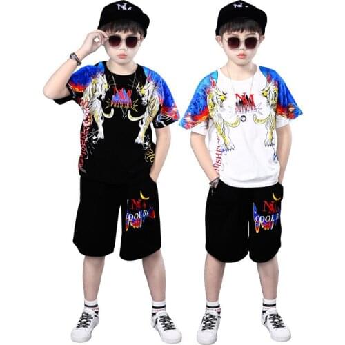 2021 Fashion Baby Boys tiger Print T-shirt Hip Hop Dance Harem Pants Boy 4 6 8 10 12 Year Sport Clothes Suits Kids Clothing Set