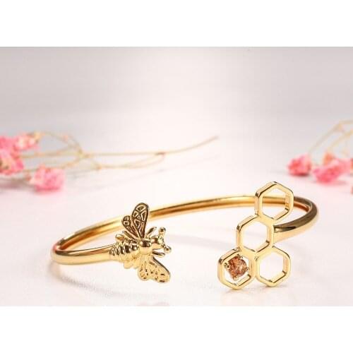 3UMeter Honey Bumble Bee Bangle adjust Bracelet Gold Color Autumn Fashion Bumblebee Cuff Jewelry Beehive Jewelry dropshipping