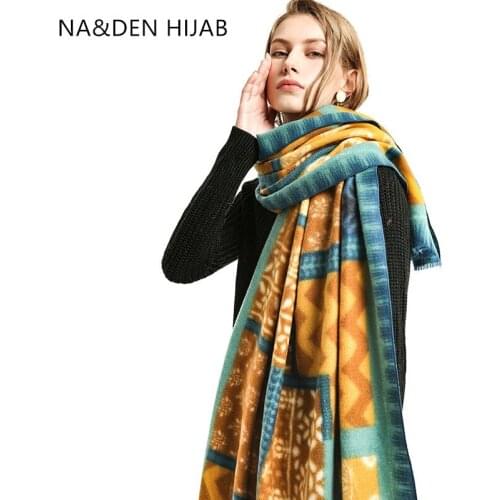 Cashmere Ladies geometric wraps Flower printing scarves Long muffler Islamic scarf Solid shalws Muslim hijab Winter scarf 7pcs
