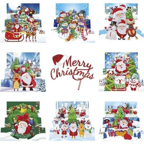 8pcs Diamond Painting Christmas Greeting Card Santa Claus Pintura Diamante 5D DIY Embroidery Arts Crafts Kit Kids Xmas Gifts