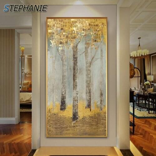 Abstract Golden Coins Forest Canvas Painting Big Poster Print Fashion Golden Wall Art Picture for Living Room HD Cuadro Tableaux
