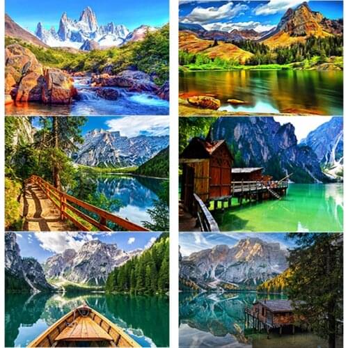 New DIY 5D Diamond Painting Full Square Round Drill Landscape Diamond Embroidery Scenery Cross Stitch Manual Art Gift Home Decor
