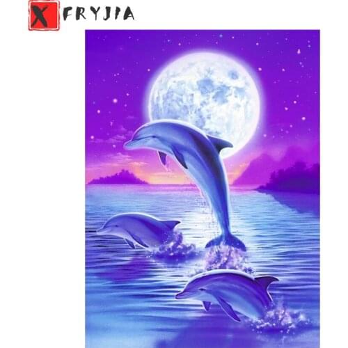 Diamond Painting Animal dolphin purple starry moon 5d Diamond Embroidery Full Display Diamond Mosaic Cross Stitch Decoration