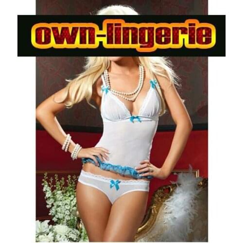 Free Shipping Sexy Women White Mesh Lace Bowknot Sleeveless Babydoll T-back Lingerie Sleepwear w8224