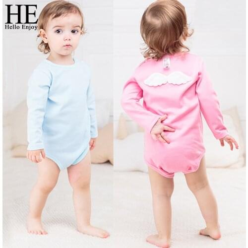 HE Hello Enjoy Baby Girl Bodysuit Tiny Cottons Twins Long Sleeve Print Back Wings Jumpsuits Newborn Baby Clothes Boys Overall
