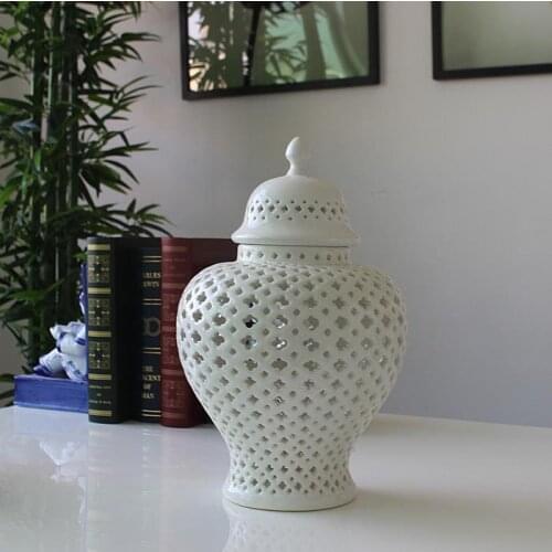 Europe and America style hollow design home decoration ceramic ginger jars Antique Porcelain temple jars porcelain jars ceramic